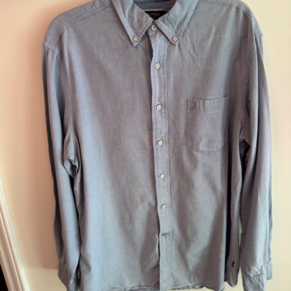 Nautica Men's Chambray Button Down | Light Blue | Size Large | 100% Cotton